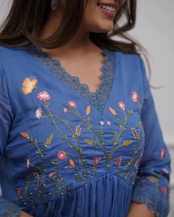 Biba Blue Look Beautiful And Elegant In Our Best Cotton Anarkali Set.