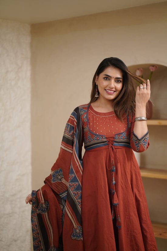 Biba Premium Printed With Hand Work Anarkali Kurta Set