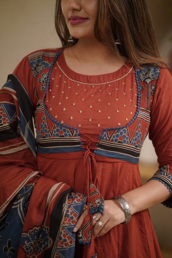 Biba Premium Printed With Hand Work Anarkali Kurta Set