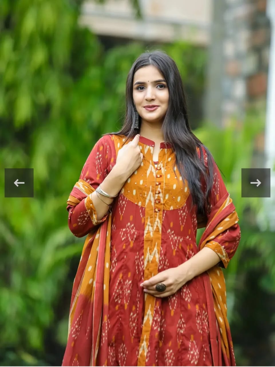 Biba Red Designer Ekka Print With Anarkali Pant And Dupatta Set