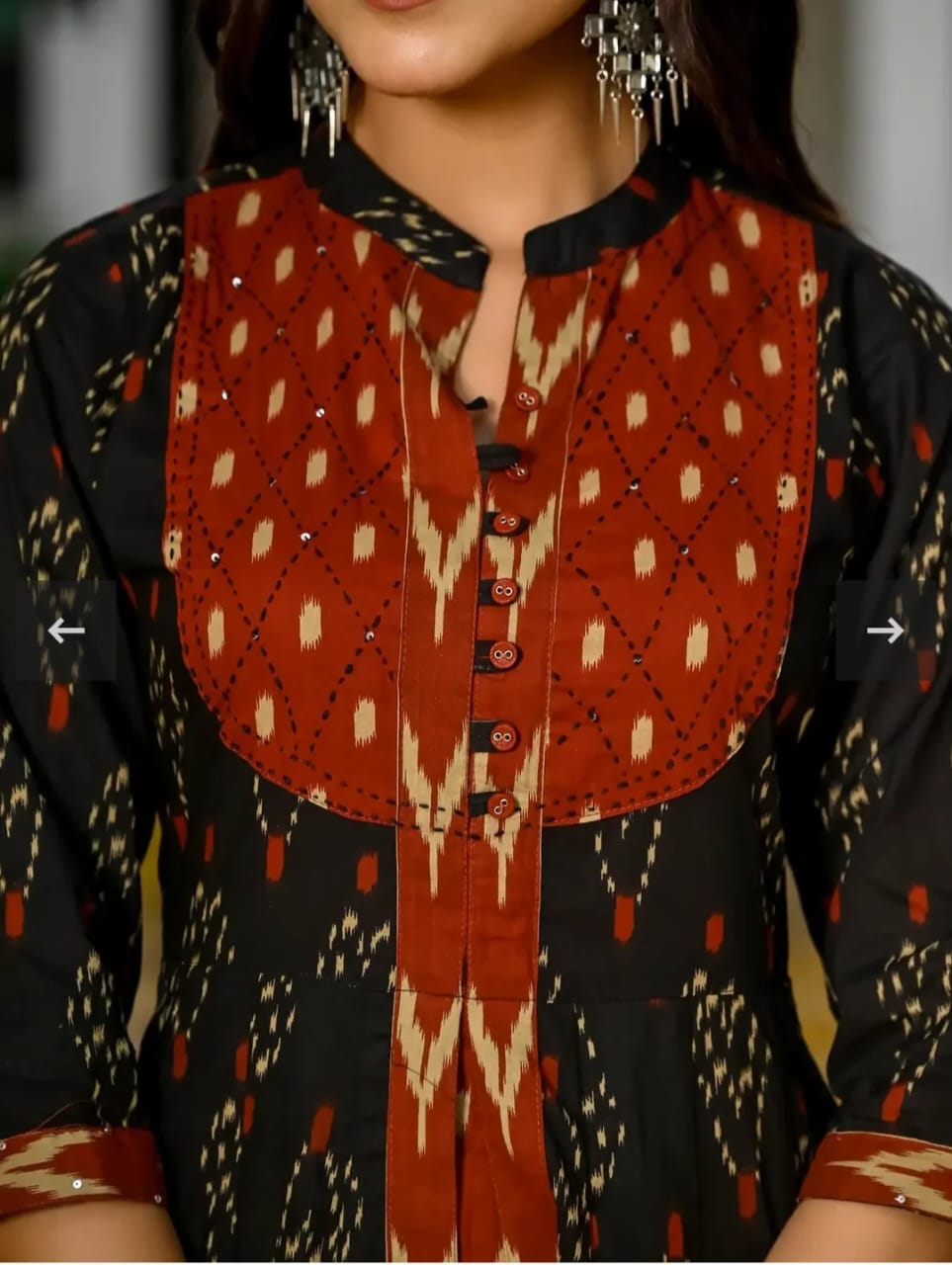 Biba Black Designer Ekka Print With Anarkali Pant And Dupatta Set