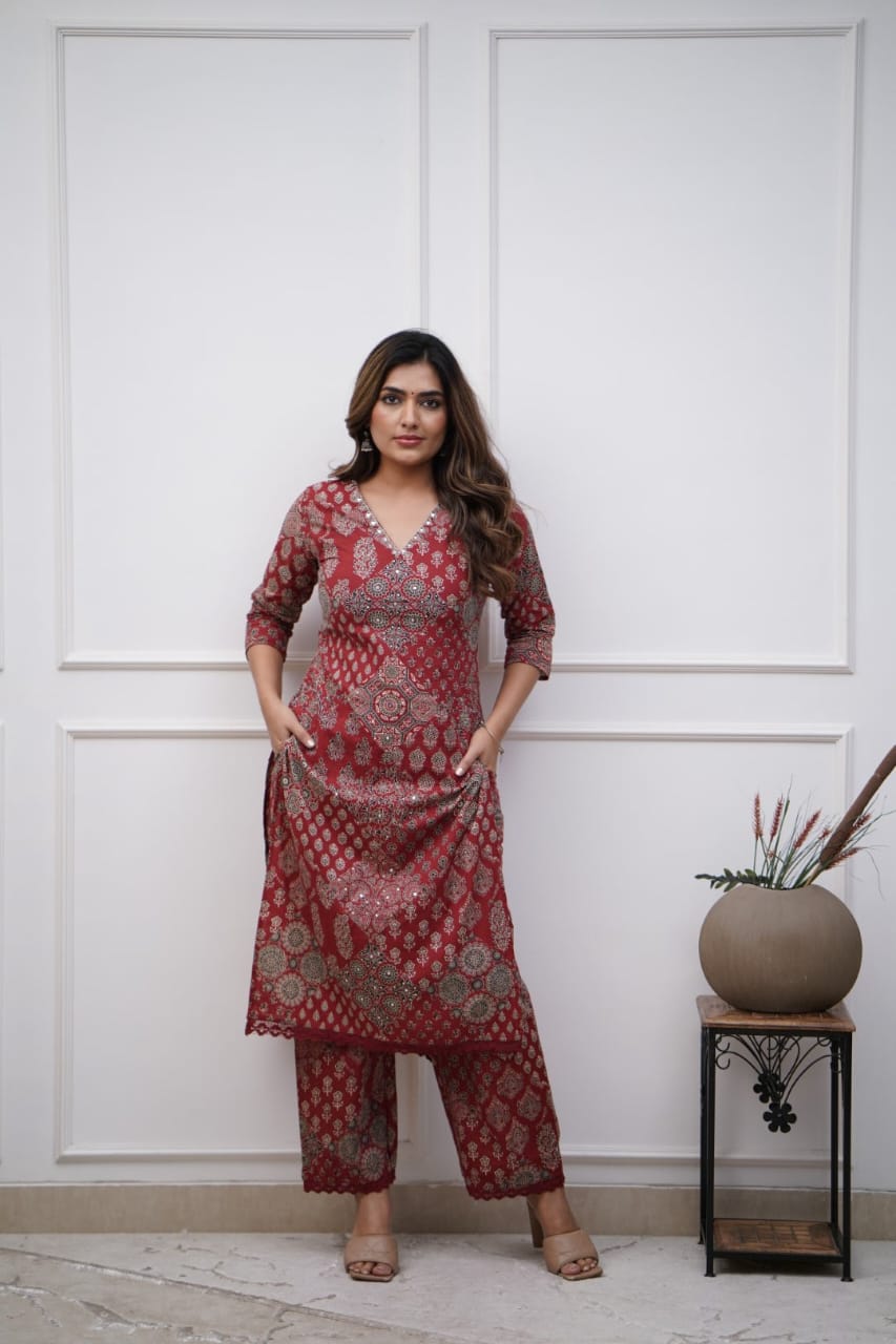 Easy Breezy Summer Cotton Maroon Cord Set