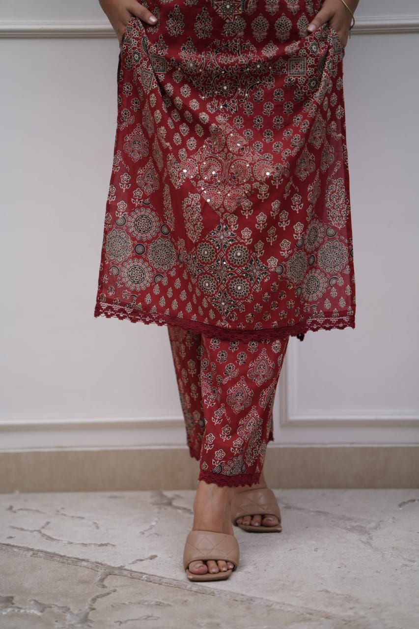 Easy Breezy Summer Cotton Maroon Cord Set