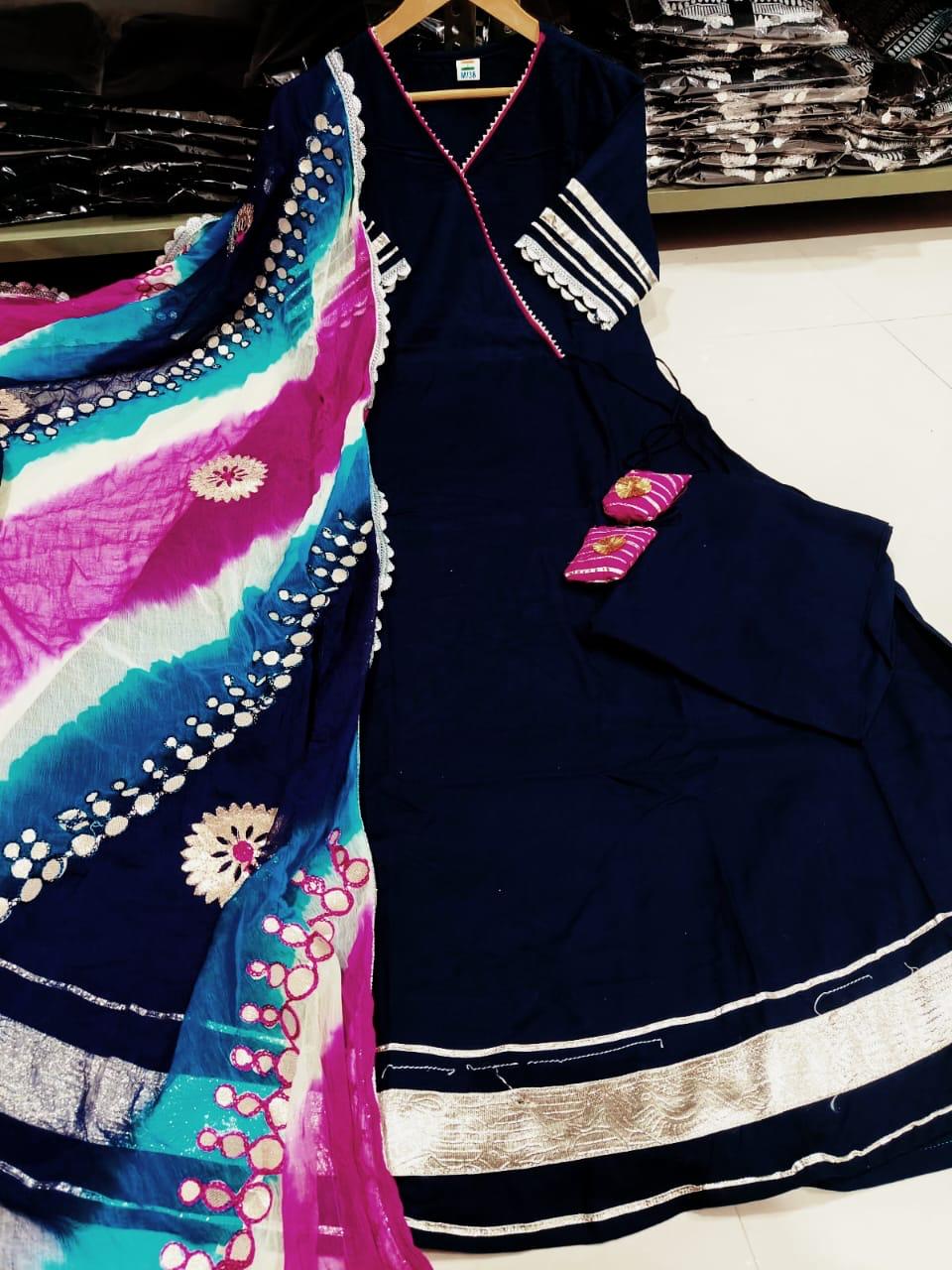 Royal Blue GottaPatti Anarkali Set With Organza Dupatta