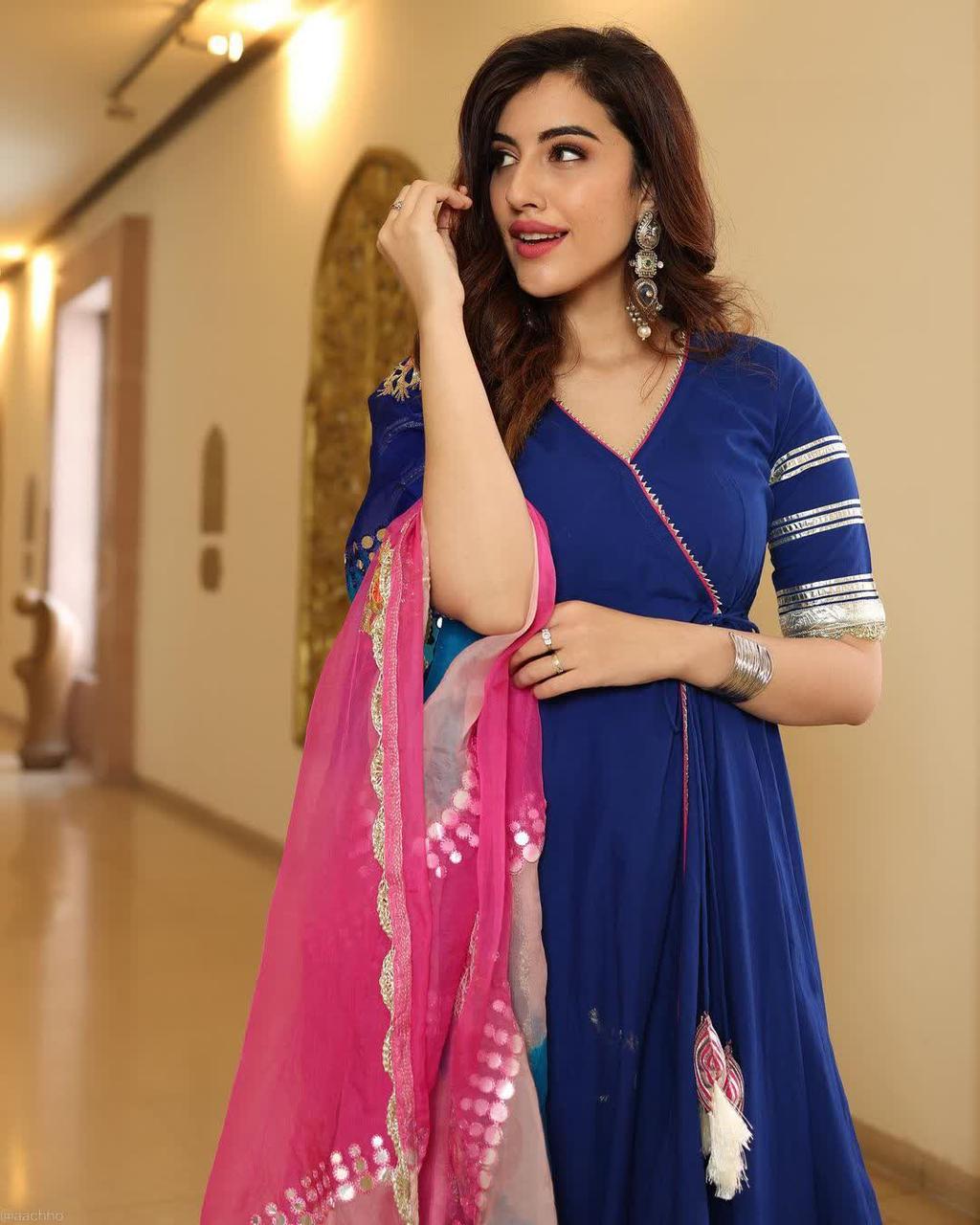 Royal Blue GottaPatti Anarkali Set With Organza Dupatta