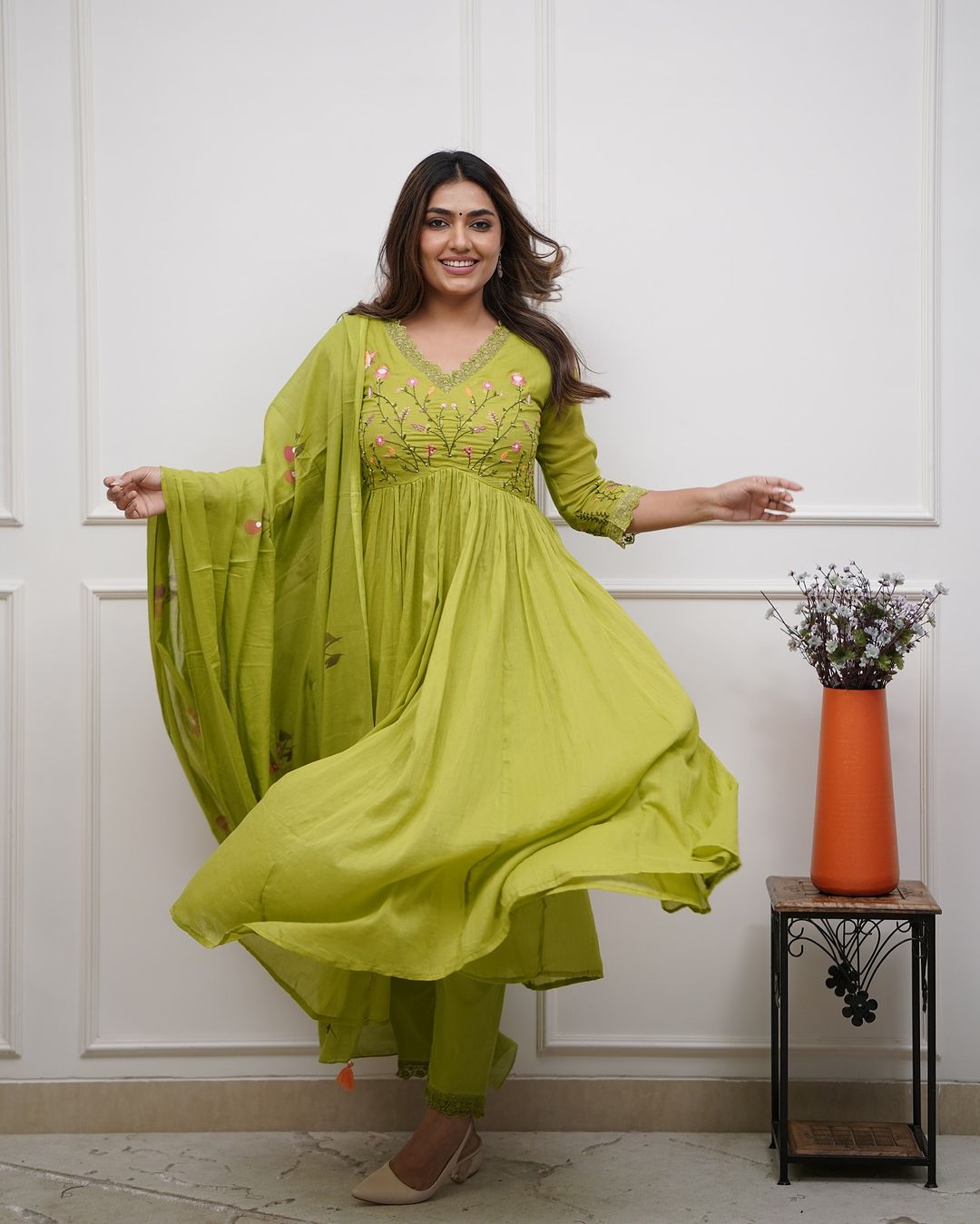Biba Green Look Beautiful And Elegant In Our Best Cotton Suit Set.