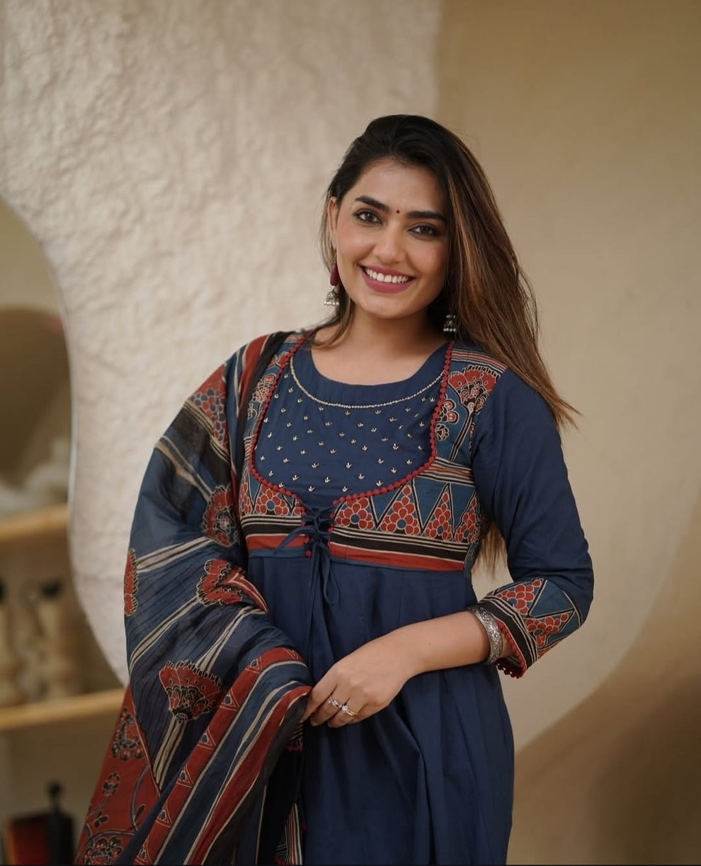 Biba Premium Printed With Hand Work Anarkali Kurta Set