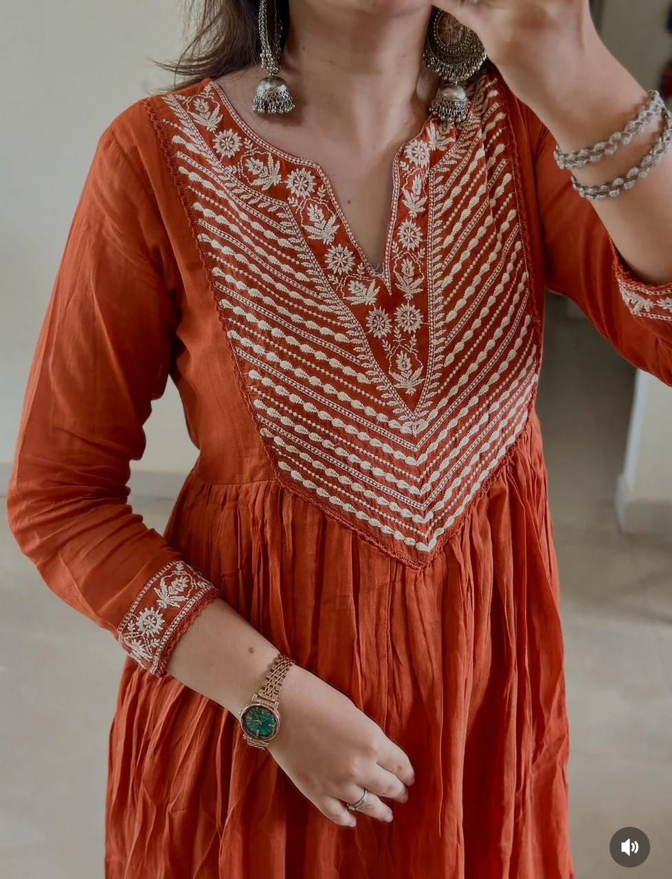 Beautiful Pure Mul Cotton Anarkali Kurta Set with Side Embroidery
