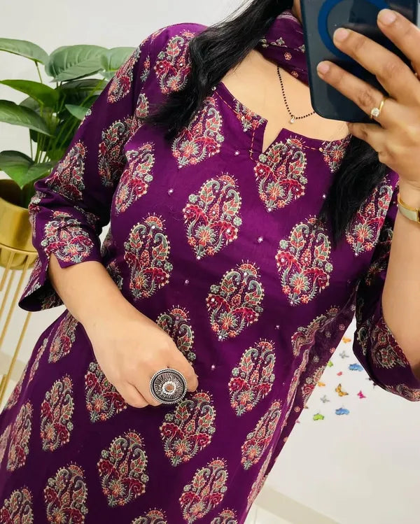 Deep Purple Designer Azrak Cotton Suit