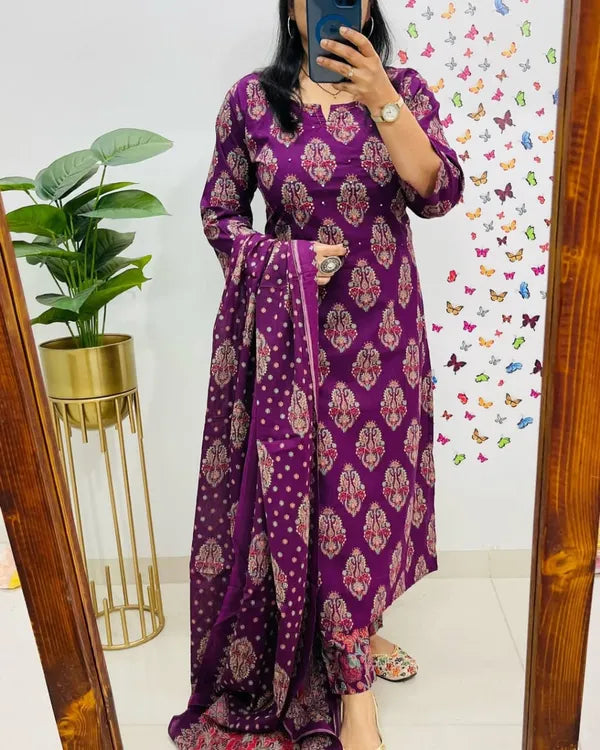 Deep Purple Designer Azrak Cotton Suit
