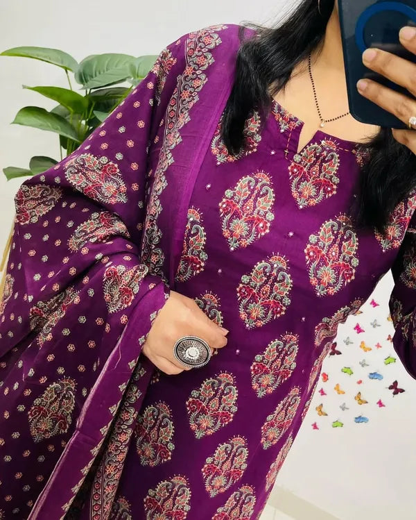 Deep Purple Designer Azrak Cotton Suit