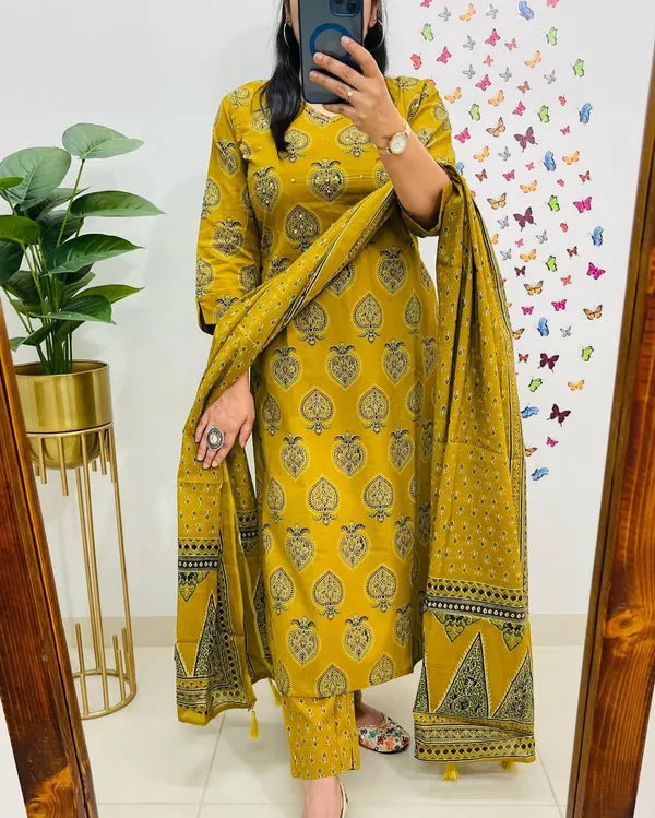 Yellow Designer Azrak Cotton Suit