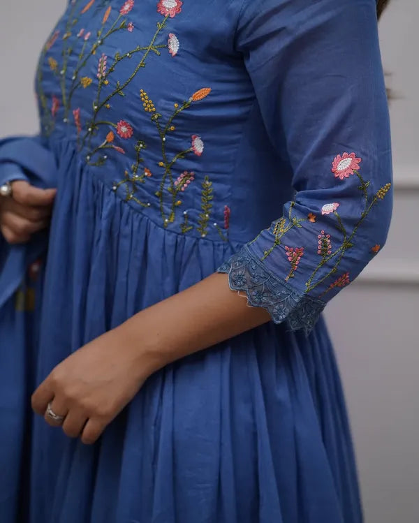 Biba Blue Look Beautiful And Elegant In Our Best Cotton Anarkali Set.