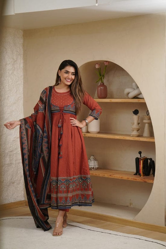 Biba Premium Printed With Hand Work Anarkali Kurta Set