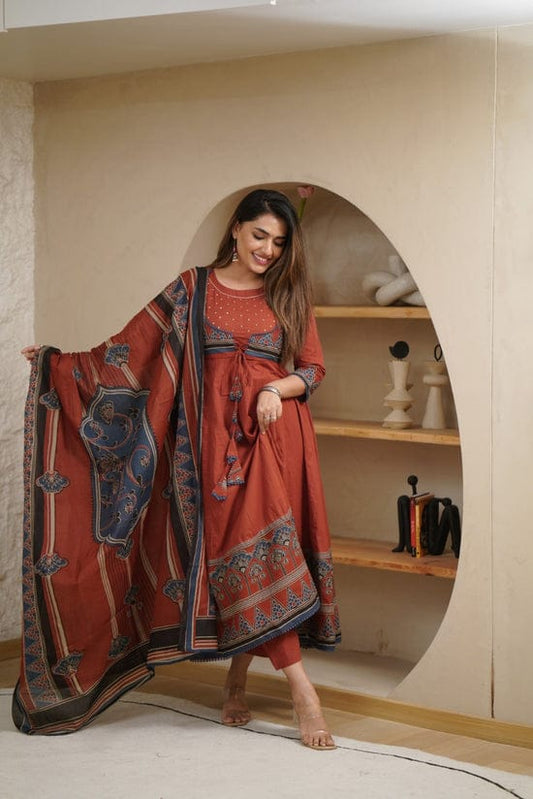 Biba Premium Printed With Hand Work Anarkali Kurta Set