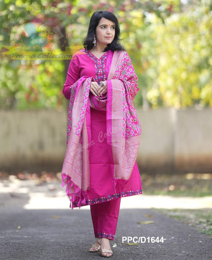 Biba Beautiful Premium Gajji Silk Kurta With Embroided Neck Line And Yoke
