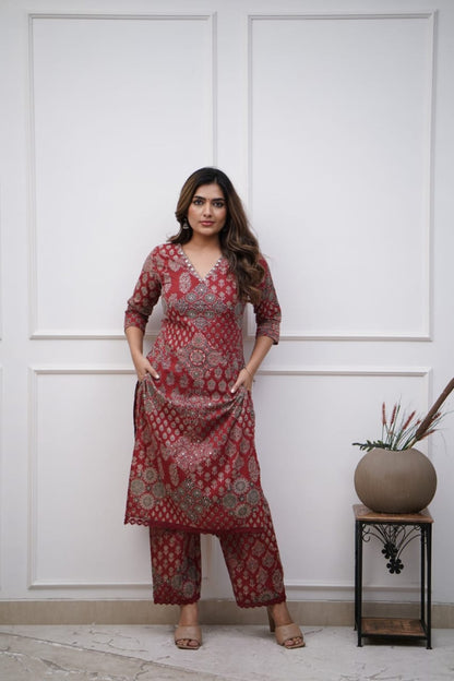 Easy Breezy Summer Cotton Maroon Cord Set