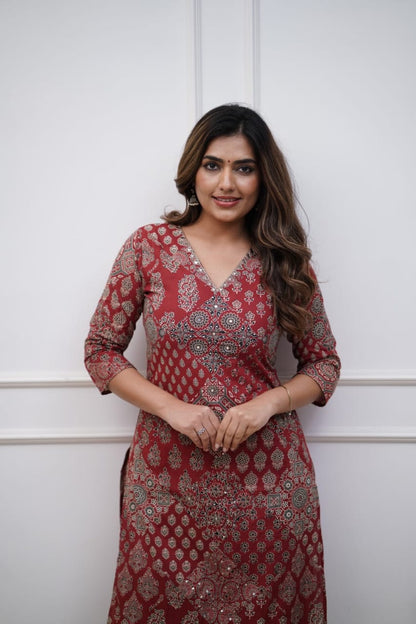 Easy Breezy Summer Cotton Maroon Cord Set