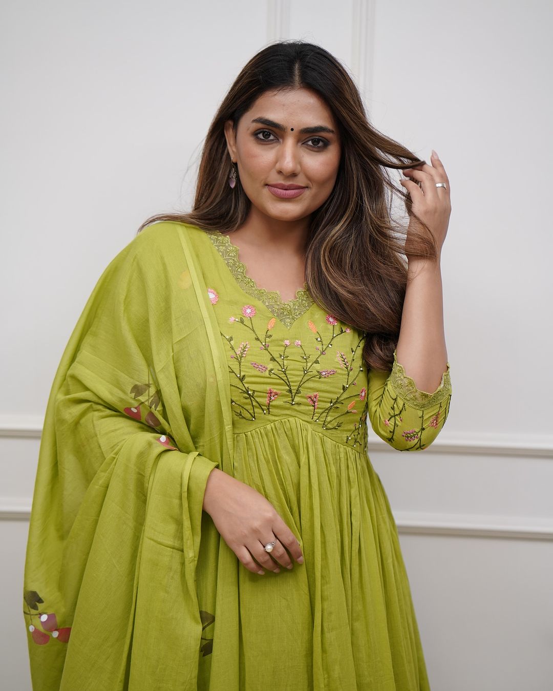 Biba Green Look Beautiful And Elegant In Our Best Cotton Suit Set.