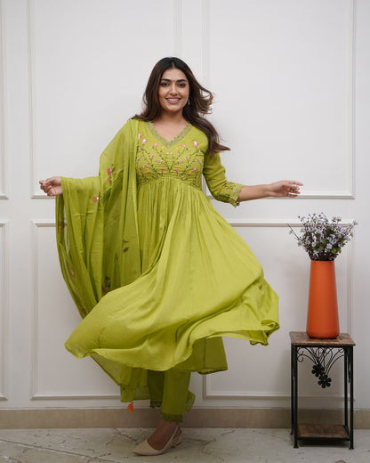 Biba Green Look Beautiful And Elegant In Our Best Cotton Suit Set.