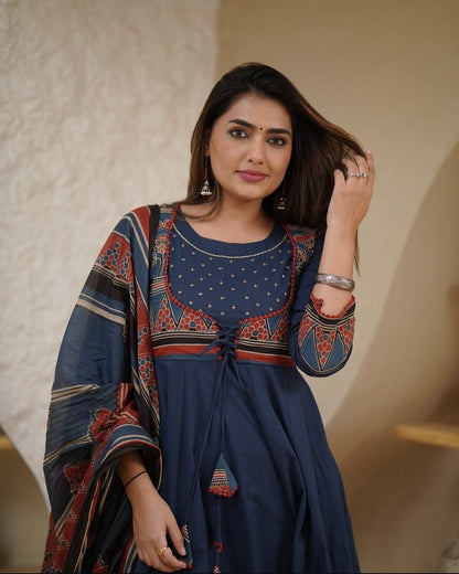 Biba Premium Printed With Hand Work Anarkali Kurta Set