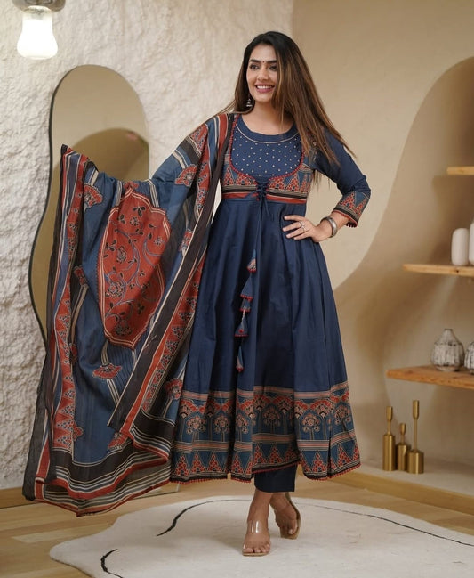 Biba Premium Printed With Hand Work Anarkali Kurta Set