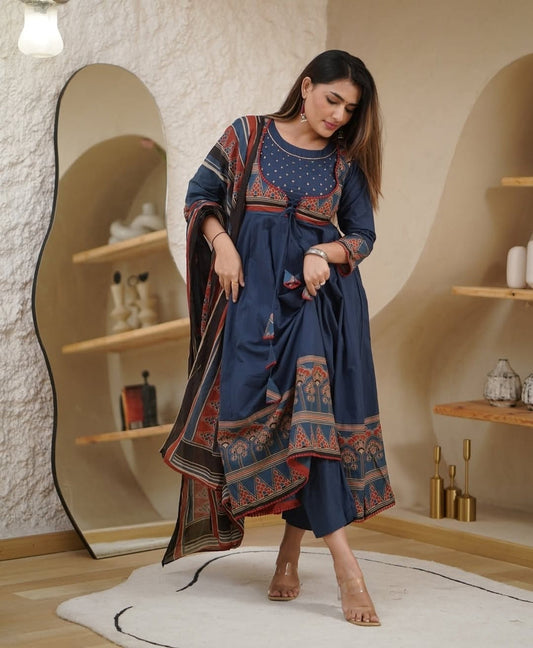 Biba Premium Printed With Hand Work Anarkali Kurta Set