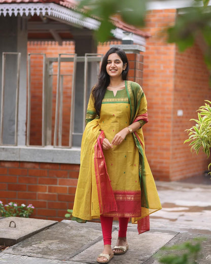 Biba Elegant Kanchi Cotton Suit Set With Jaquard Dupatta For Women