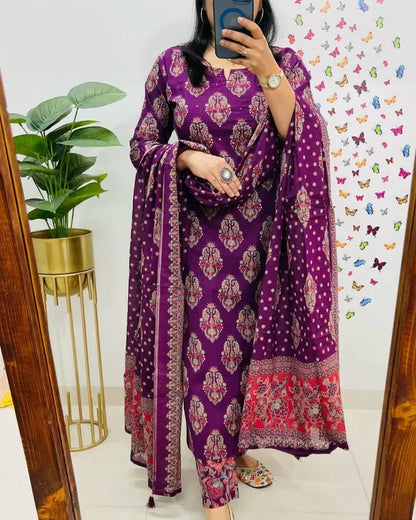 Deep Purple Designer Azrak Cotton Suit