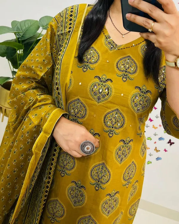 Yellow Designer Azrak Cotton Suit