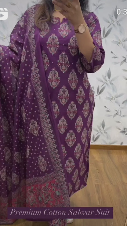 Deep Purple Designer Azrak Cotton Suit