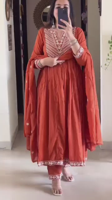 Beautiful Pure Mul Cotton Anarkali Kurta Set with Side Embroidery