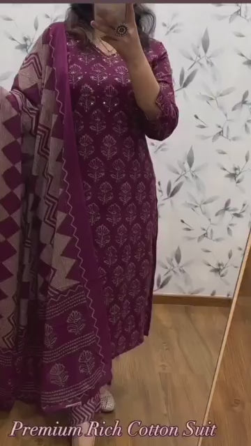 Pink Kalamkari Designer Suit with Fusion Azrak Print Kurti Pant Dupatta Set